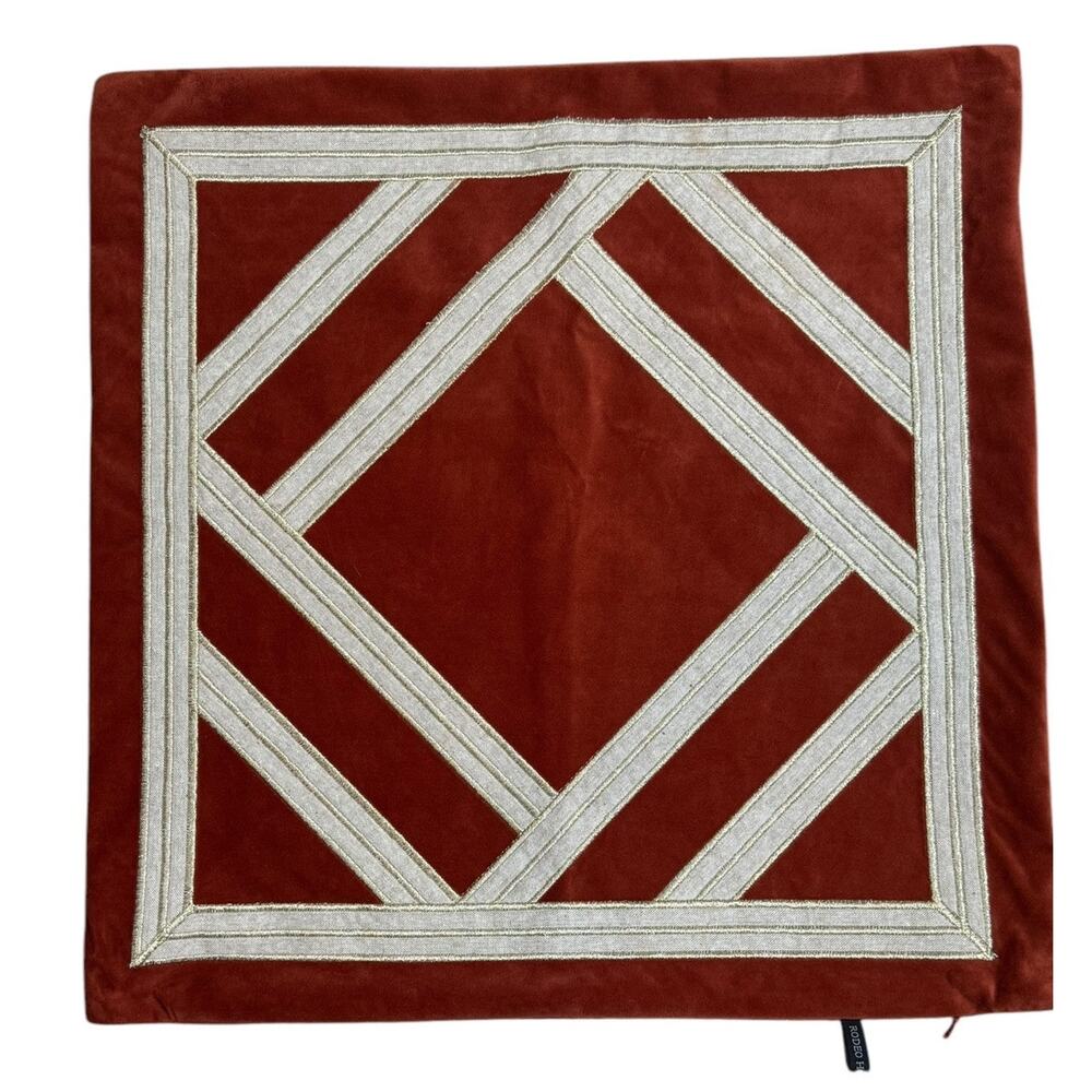 Rodeo Home Rust Geometric Pillow Cover Burnt Orange Metallic Gold 20"x20" Velvet